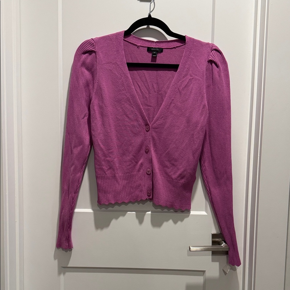 RW&CO Fuschia V-Neck Button Cardigan Sweater - Women